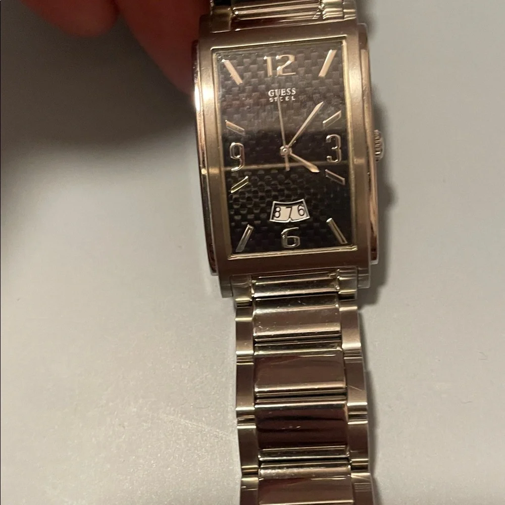 Guess Men’s Black Dial Stainless Steel Rectangular Watch